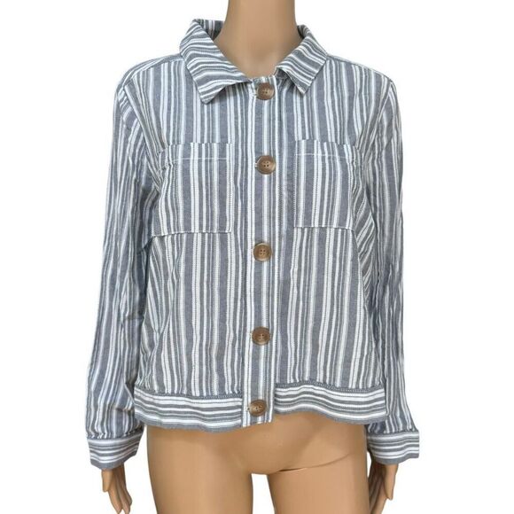 89th + Madison Button Down Striped 100% Cotton Jacket Sz 0X - Picture 1 of 7